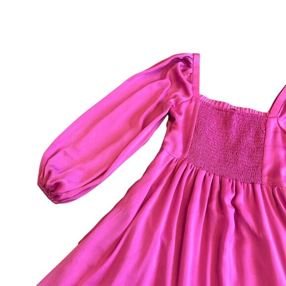 Kobi Halperin Stavy Pleated Smocked Mini Dress Satin Square Neck Size Small - Picture 11 of 14